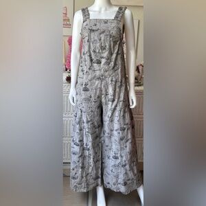 Siddhartha Denim Cotton Jumpsuit Wide Legs Mushroom & Butterfly print Size S NWT